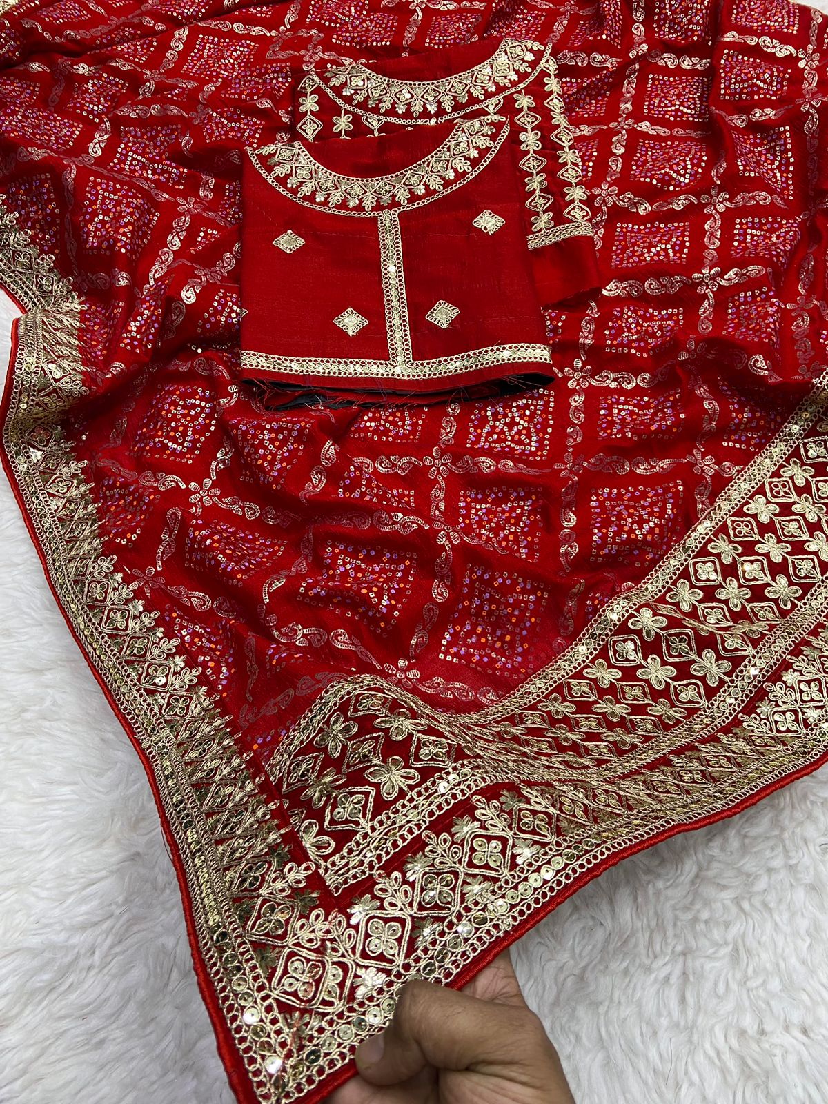 Vichitra Khadi Bandhej Saree With Heavy Coding Embroidery on Pallu