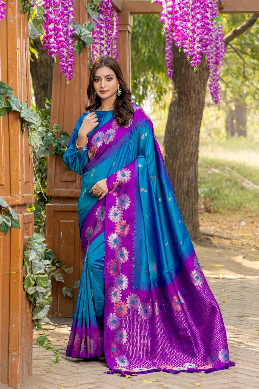 Premium Silk Saree With All-over Zari Floral Weaving