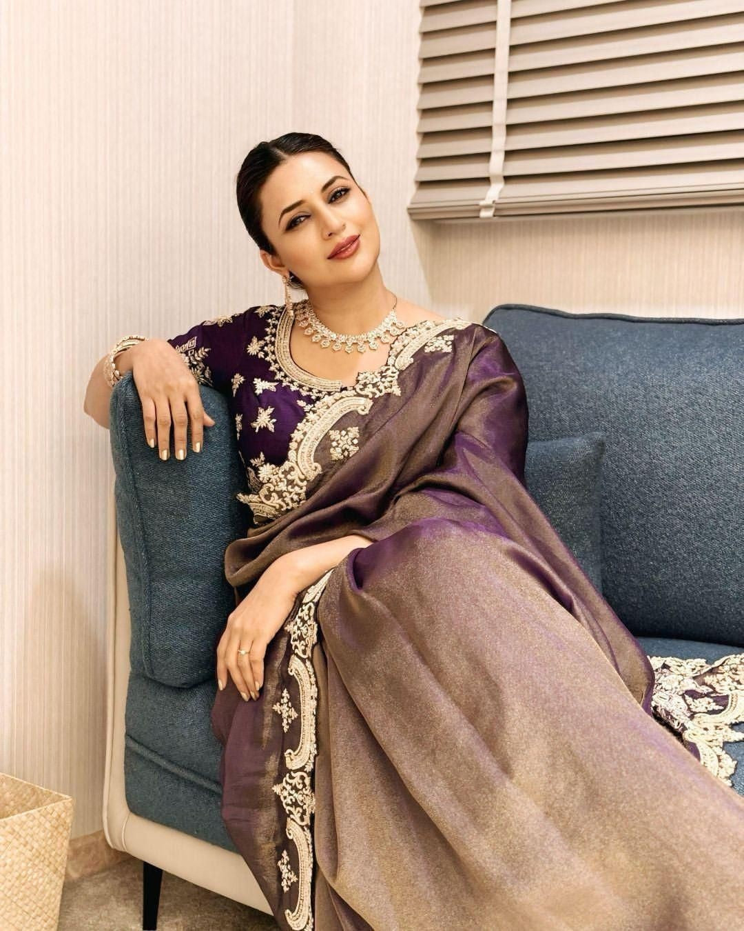 Fancy Satin Saree with Zari & Sequin Embroidery and Silk Blouse | Divyanka Tripathi