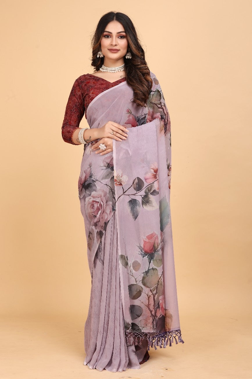 Georgette Saree with Floral Digital Print & Fancy Latkans