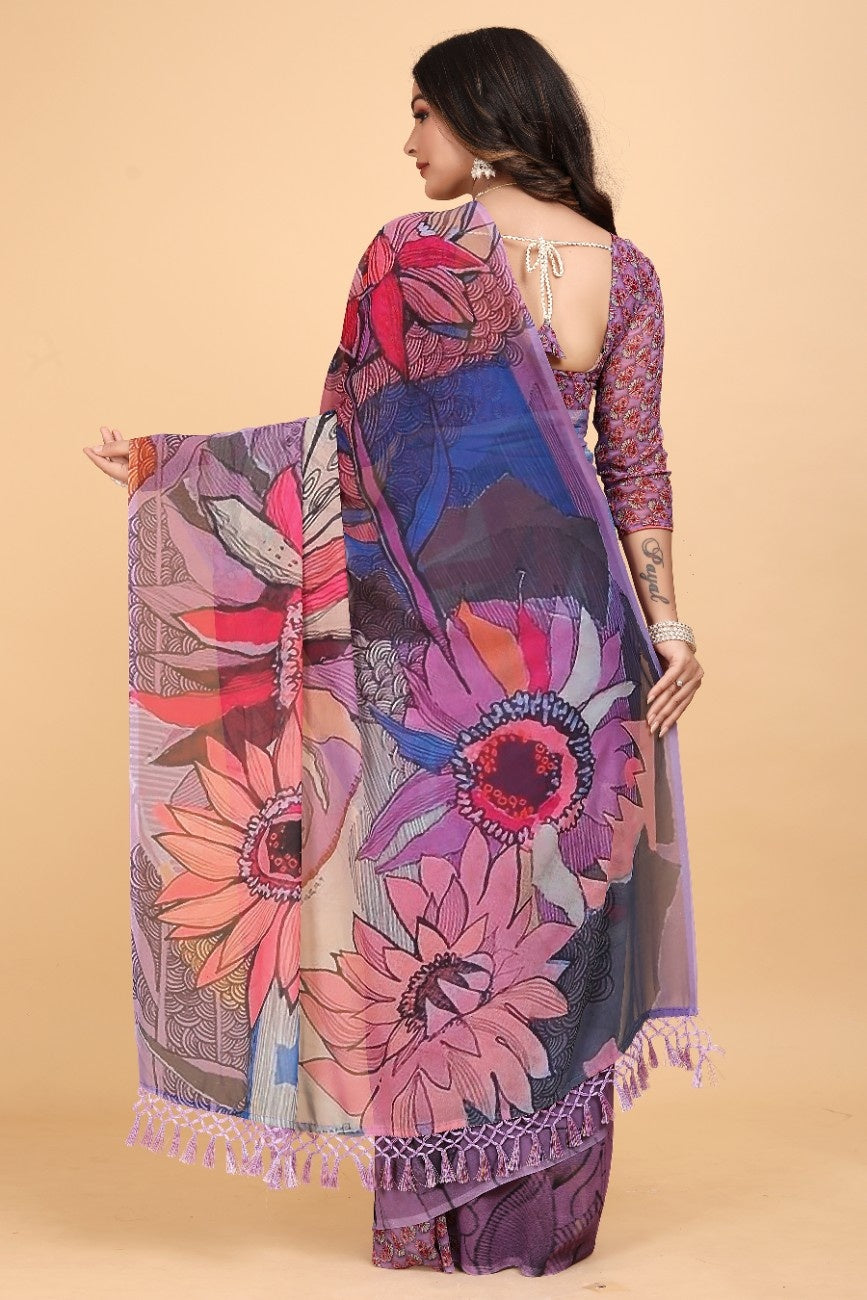 Georgette Saree with Floral Digital Print & Fancy Latkans