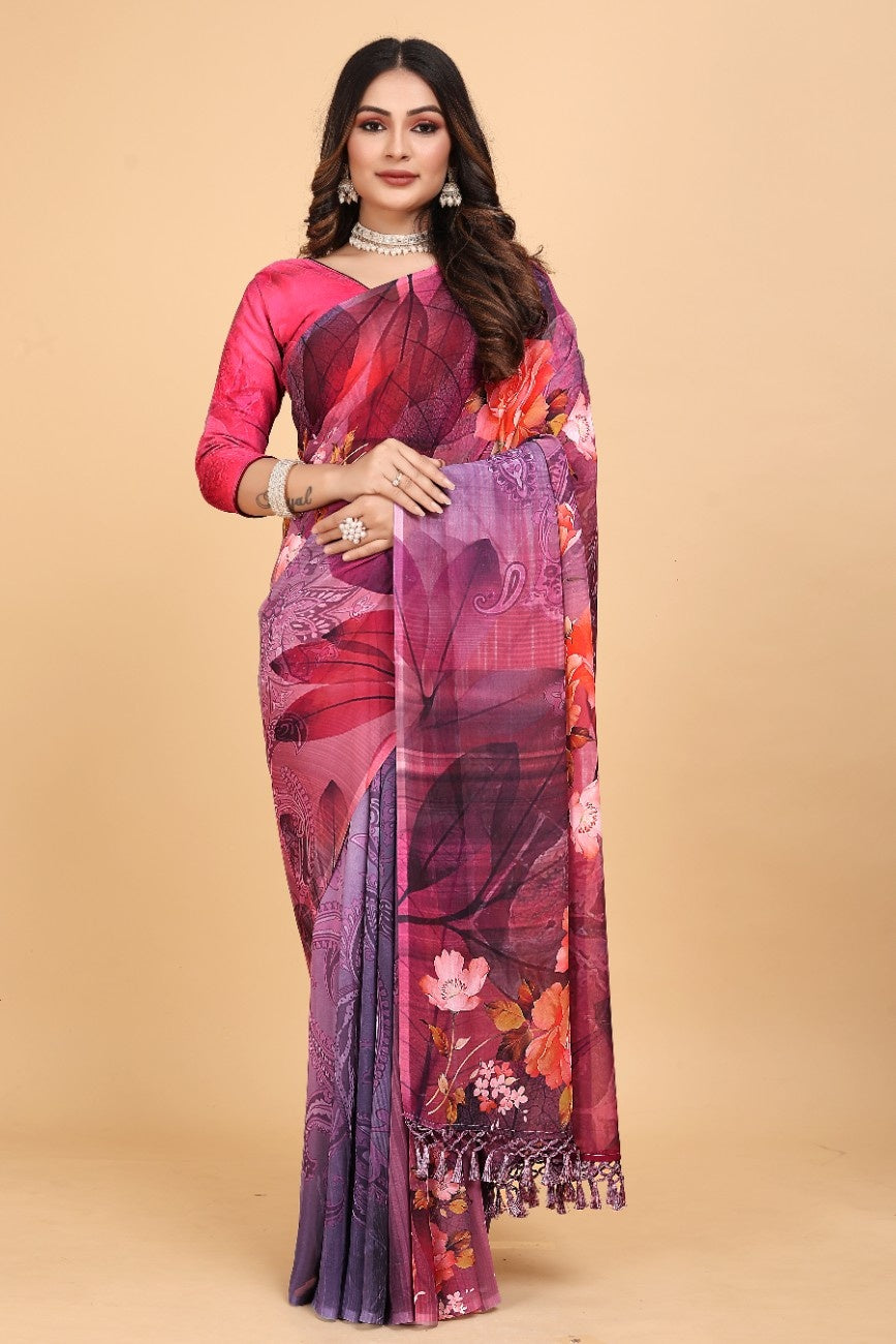Georgette Saree with Floral Digital Print & Fancy Latkans