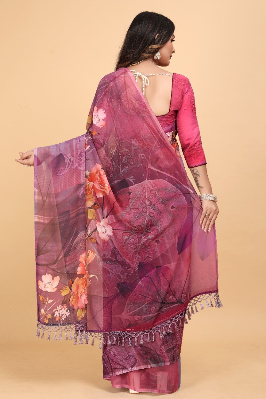 Georgette Saree with Floral Digital Print & Fancy Latkans