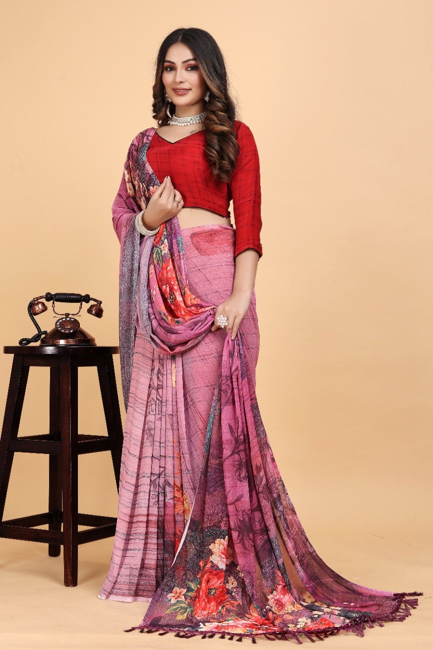 Georgette Saree with Floral Digital Print & Fancy Latkans