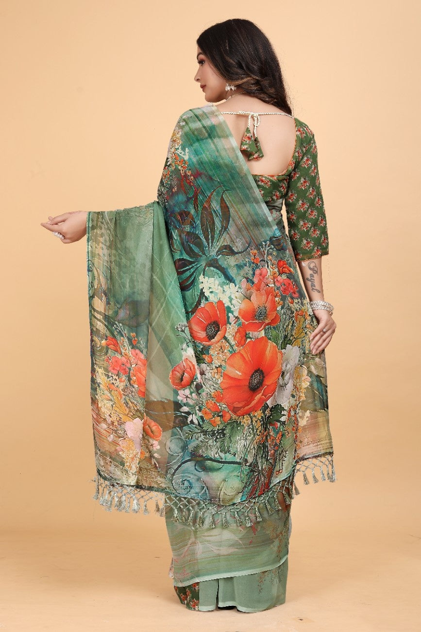 Georgette Saree with Floral Digital Print & Fancy Latkans