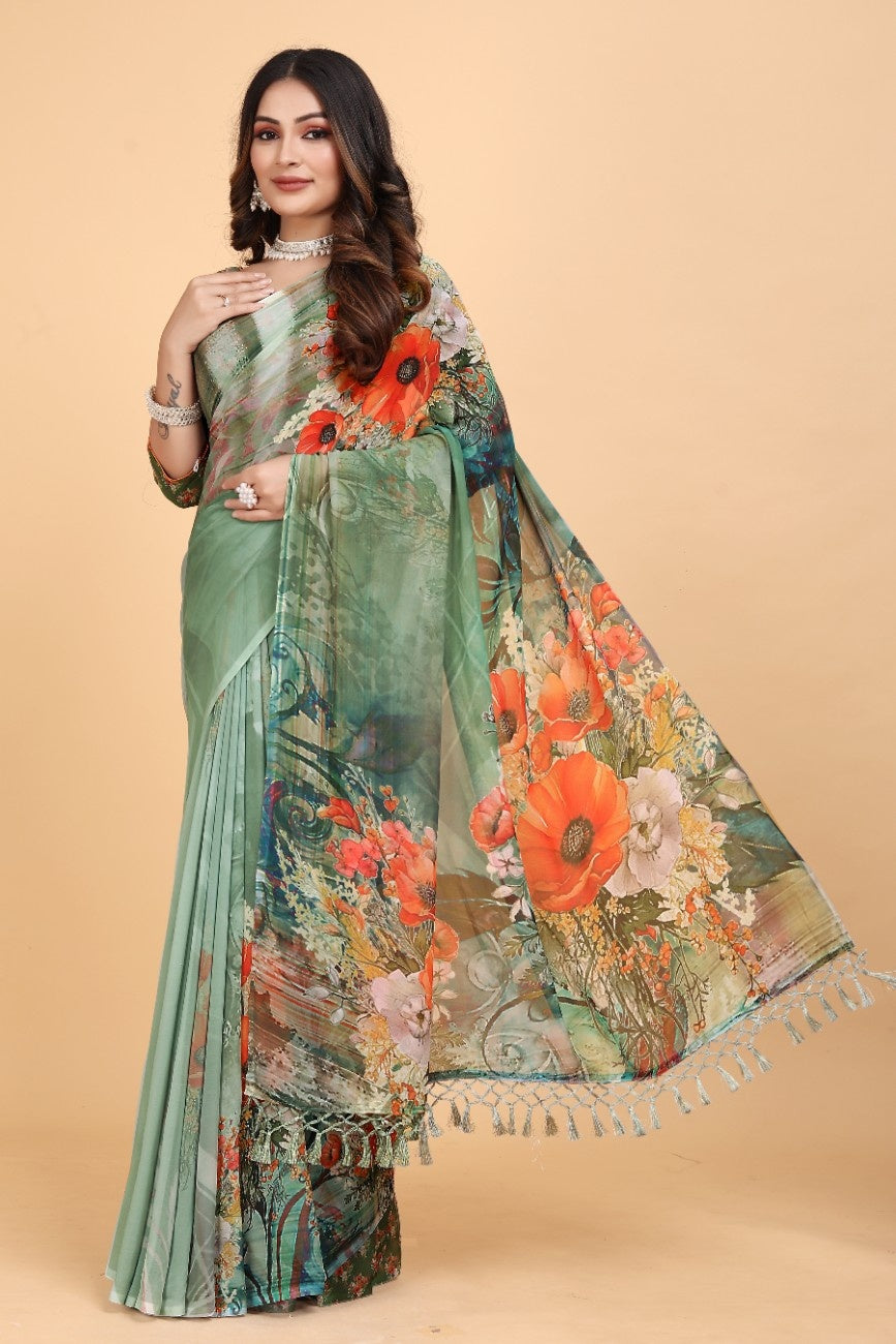 Georgette Saree with Floral Digital Print & Fancy Latkans