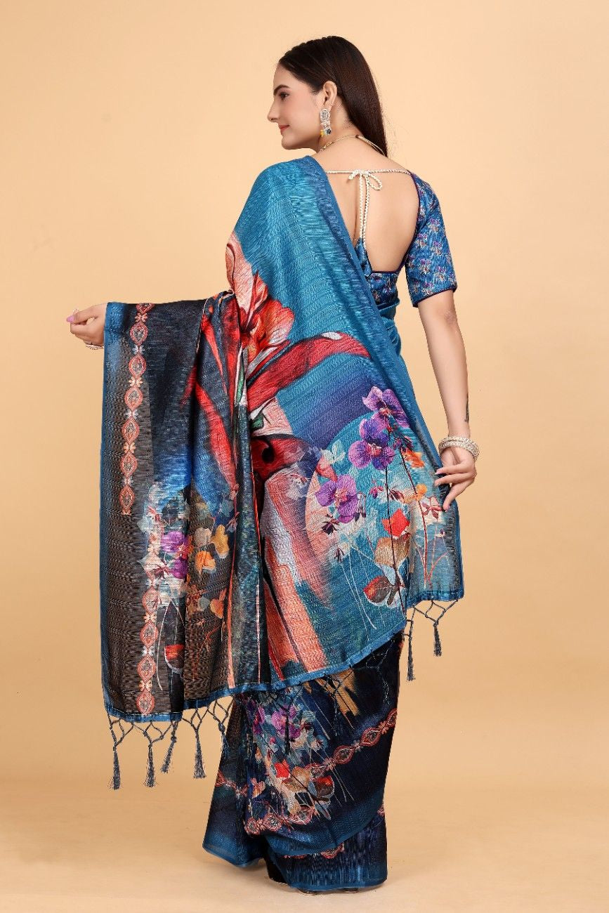 Silk Blend Saree with bold floral motifs and intricate border