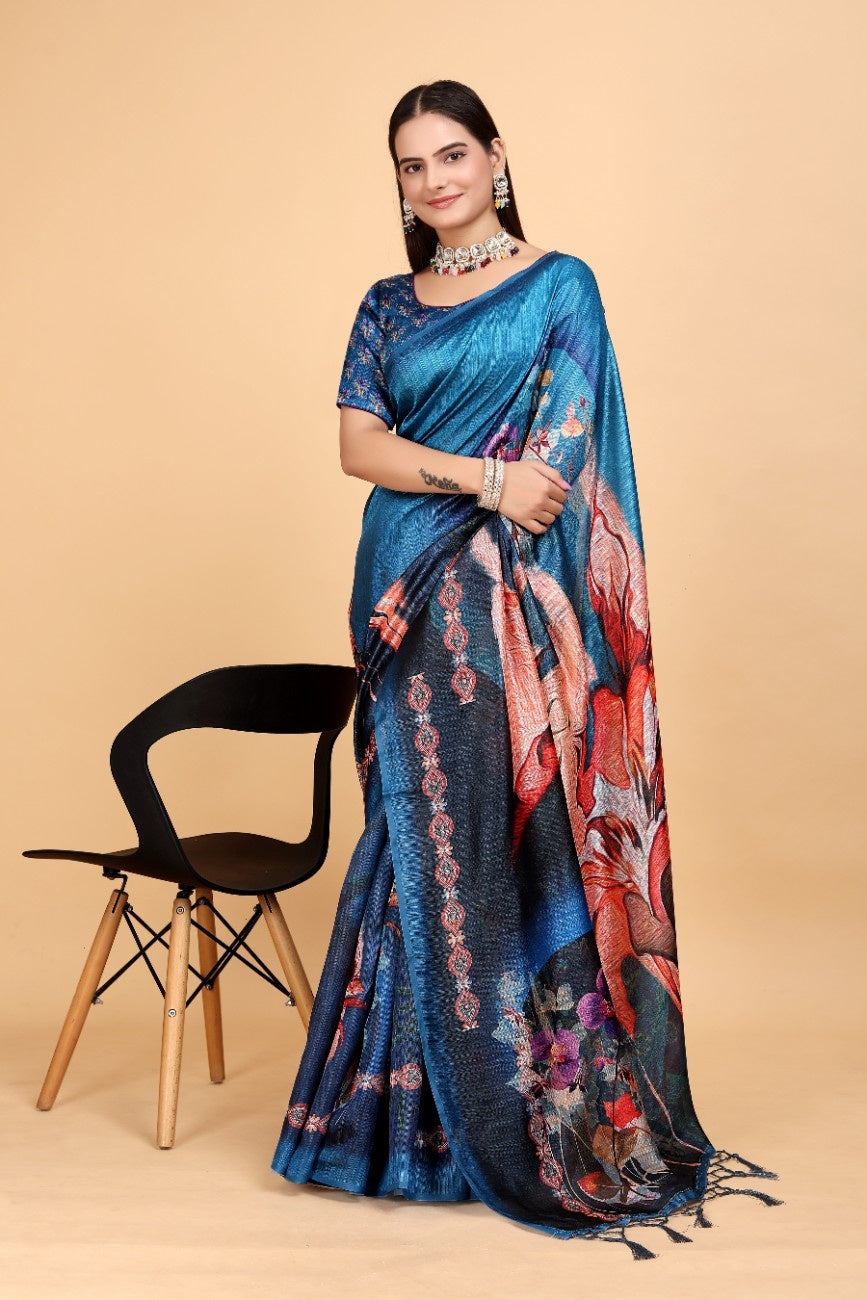Silk Blend Saree with bold floral motifs and intricate border