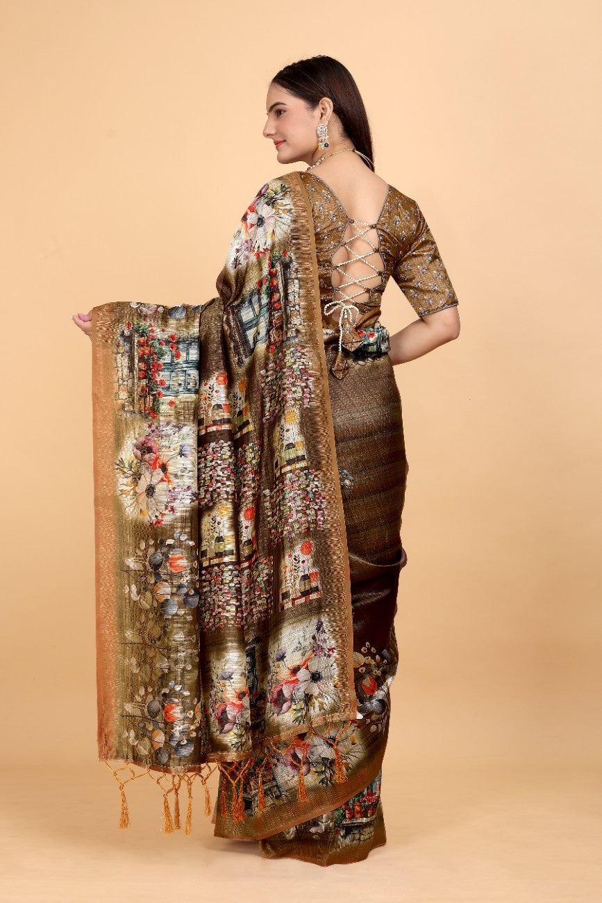 Silk Blend Saree with bold floral motifs and intricate border