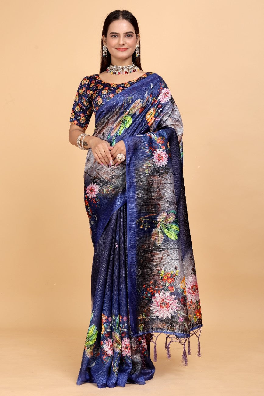 Silk Blend Saree with bold floral motifs and intricate border