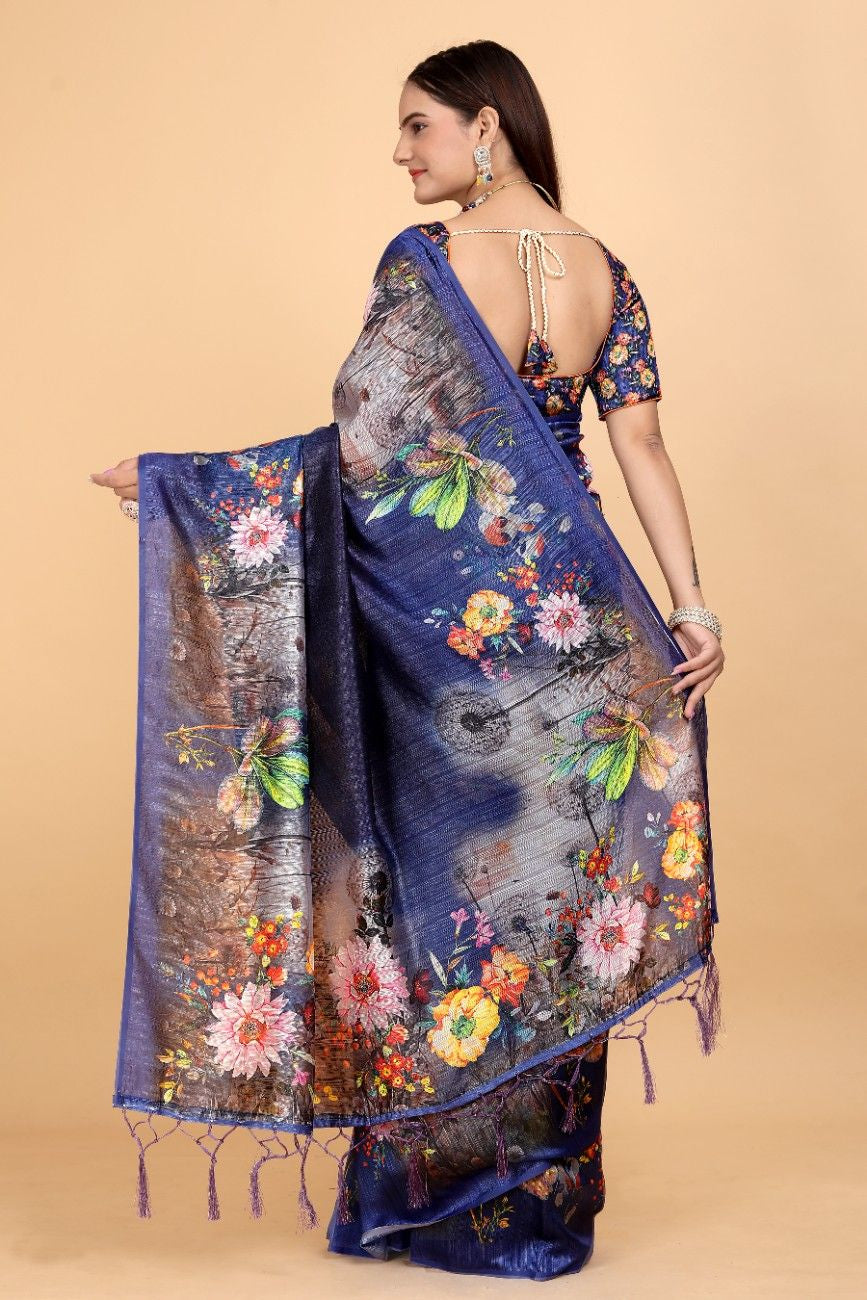 Silk Blend Saree with bold floral motifs and intricate border