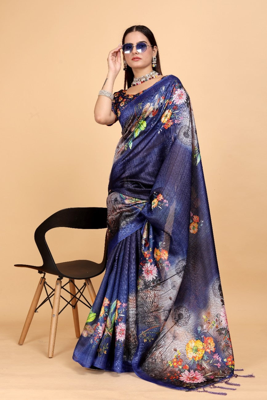 Silk Blend Saree with bold floral motifs and intricate border