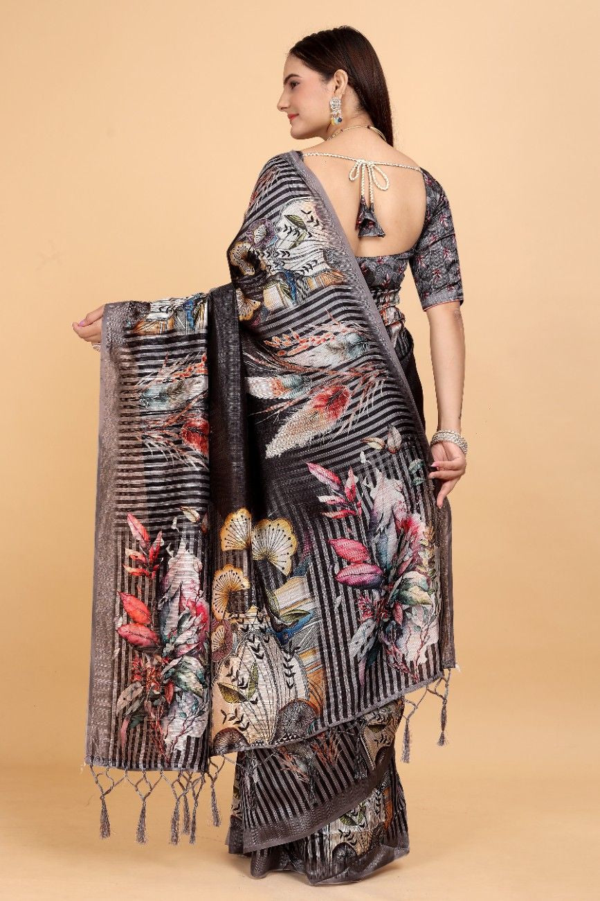 Silk Blend Saree with bold floral motifs and intricate border