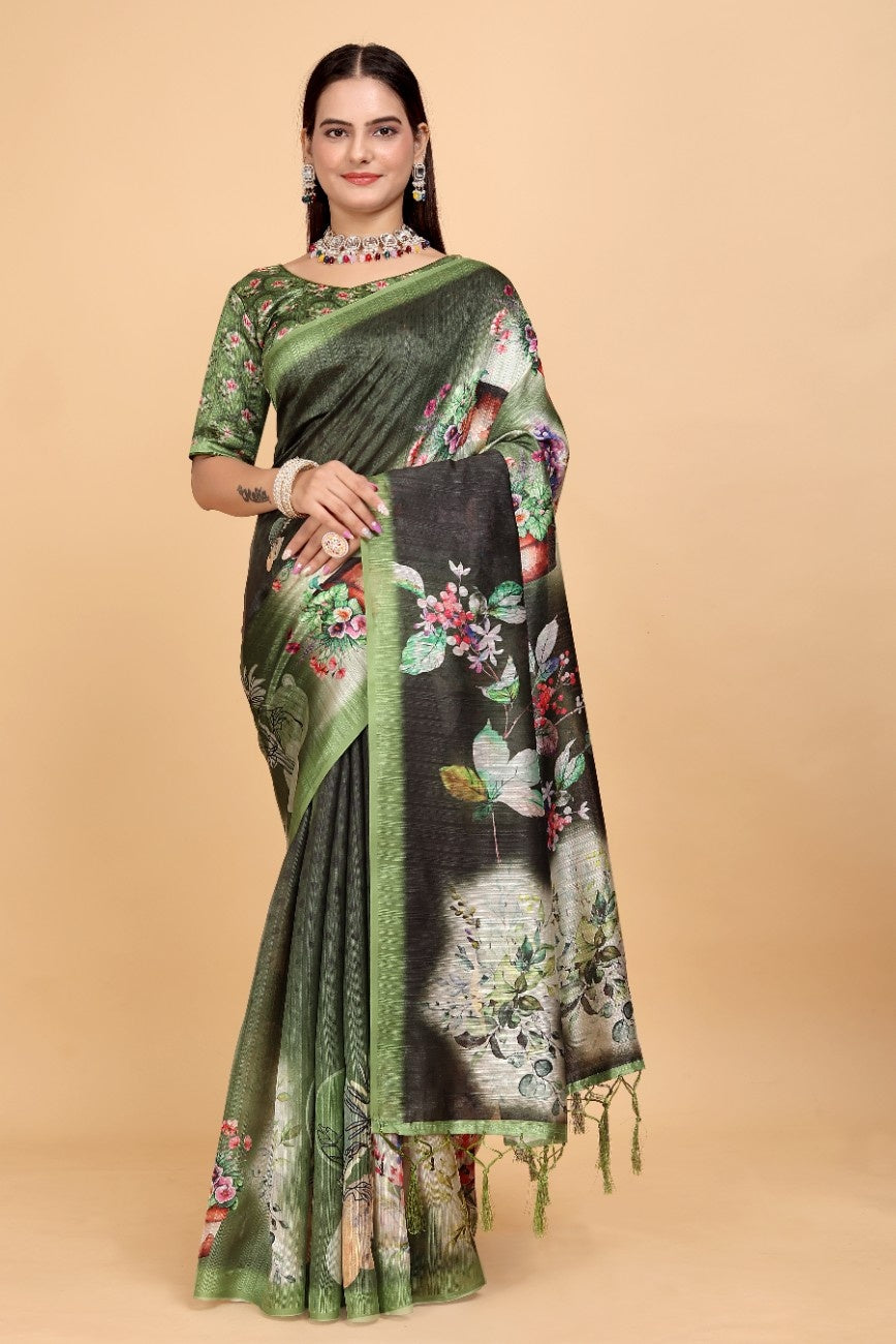 Silk Blend Saree with bold floral motifs and intricate border