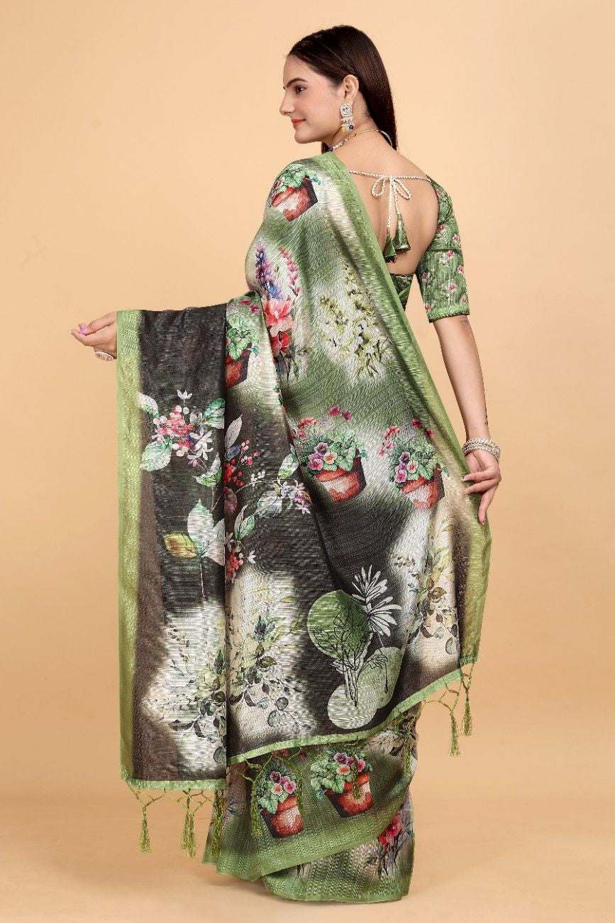 Silk Blend Saree with bold floral motifs and intricate border