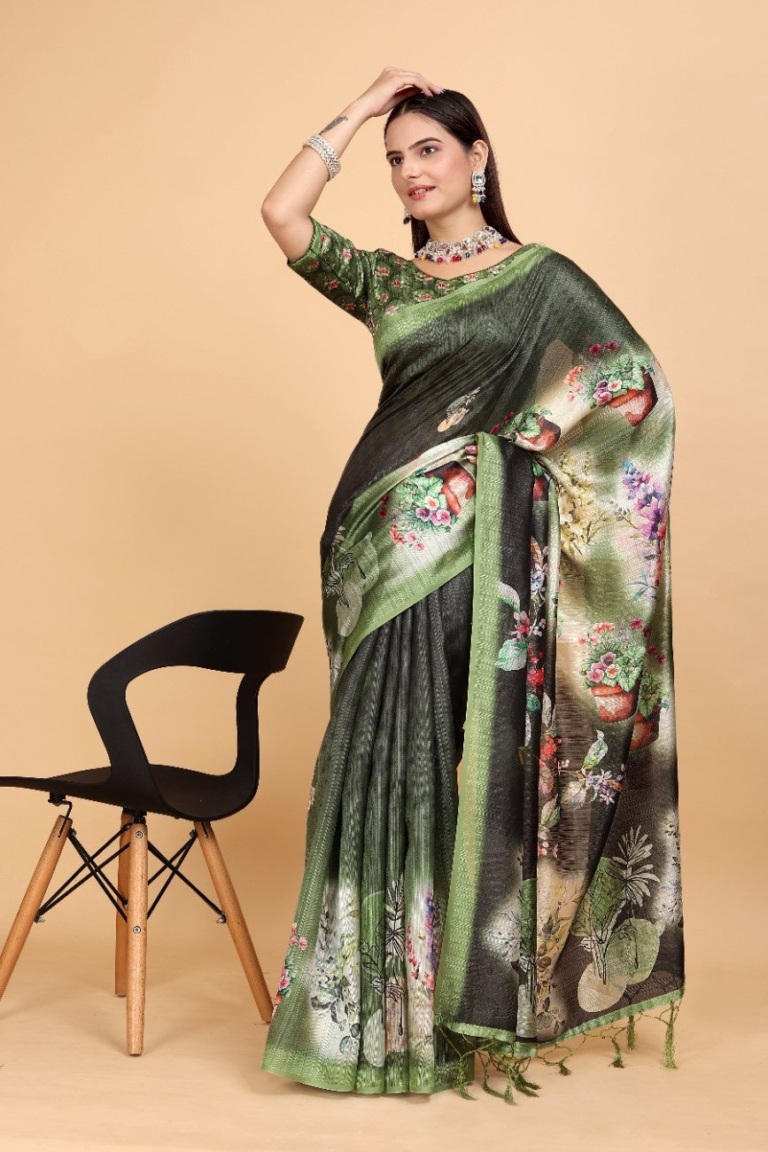 Silk Blend Saree with bold floral motifs and intricate border
