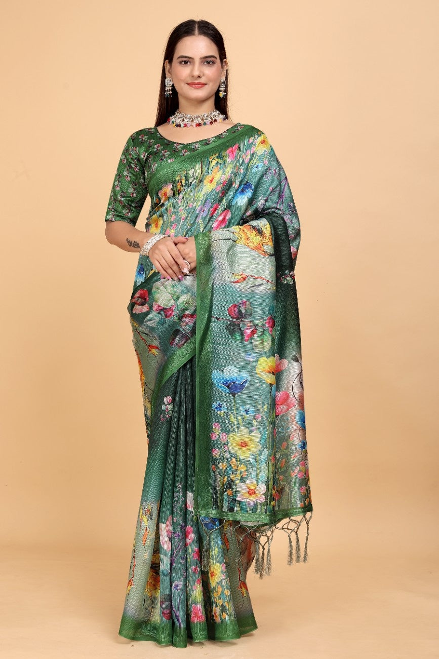 Silk Blend Saree with bold floral motifs and intricate border