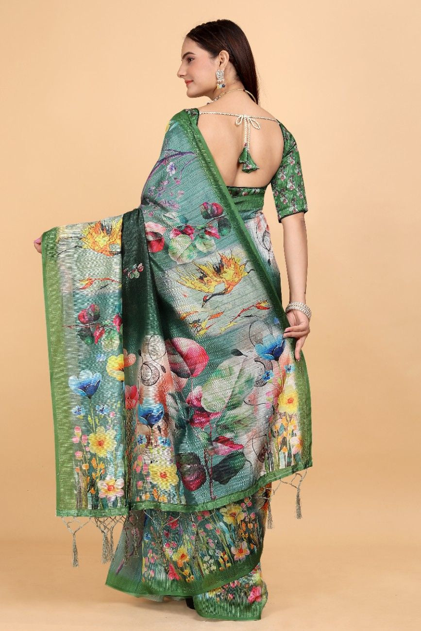 Silk Blend Saree with bold floral motifs and intricate border