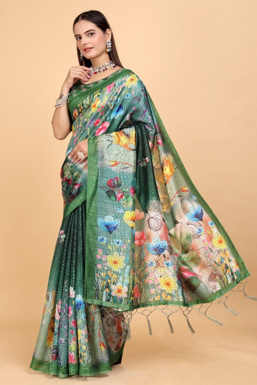 Silk Blend Saree with bold floral motifs and intricate border