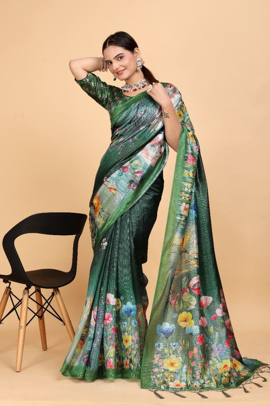 Silk Blend Saree with bold floral motifs and intricate border