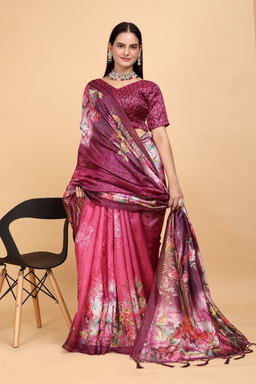 Silk Blend Saree with bold floral motifs and intricate border