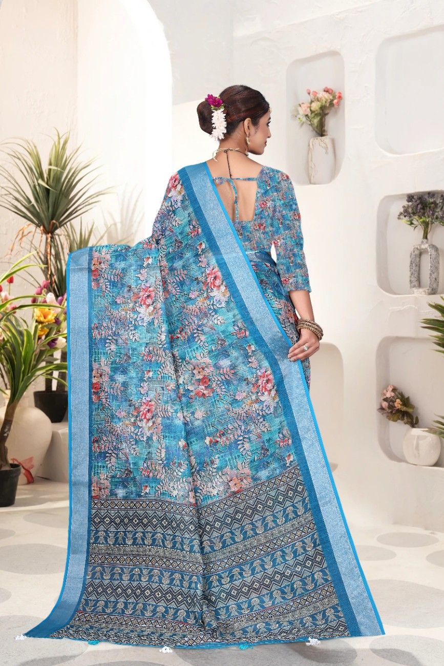 Georgette Saree with Digital Floral AND Geometric Print & Fancy Latkans