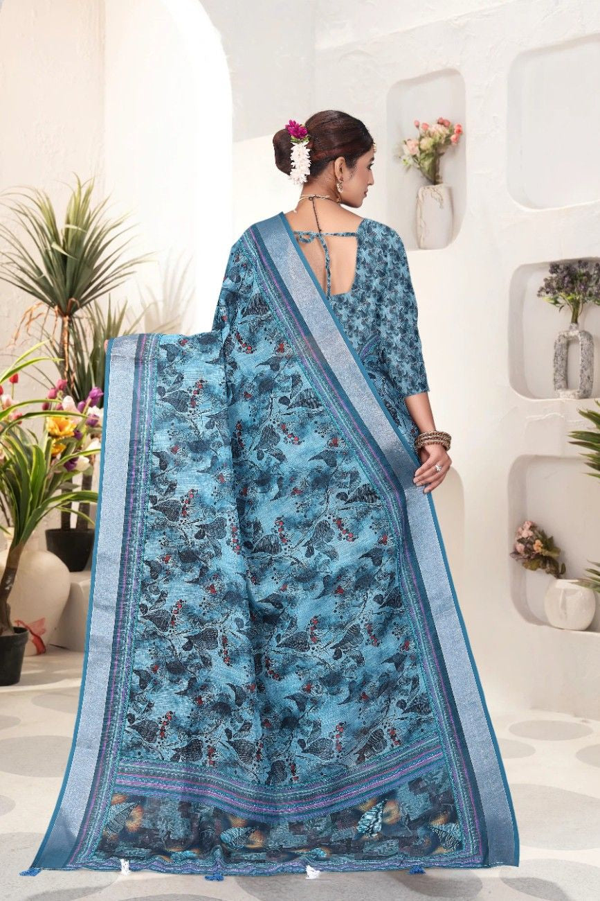 Georgette Saree with Digital Floral AND Geometric Print & Fancy Latkans