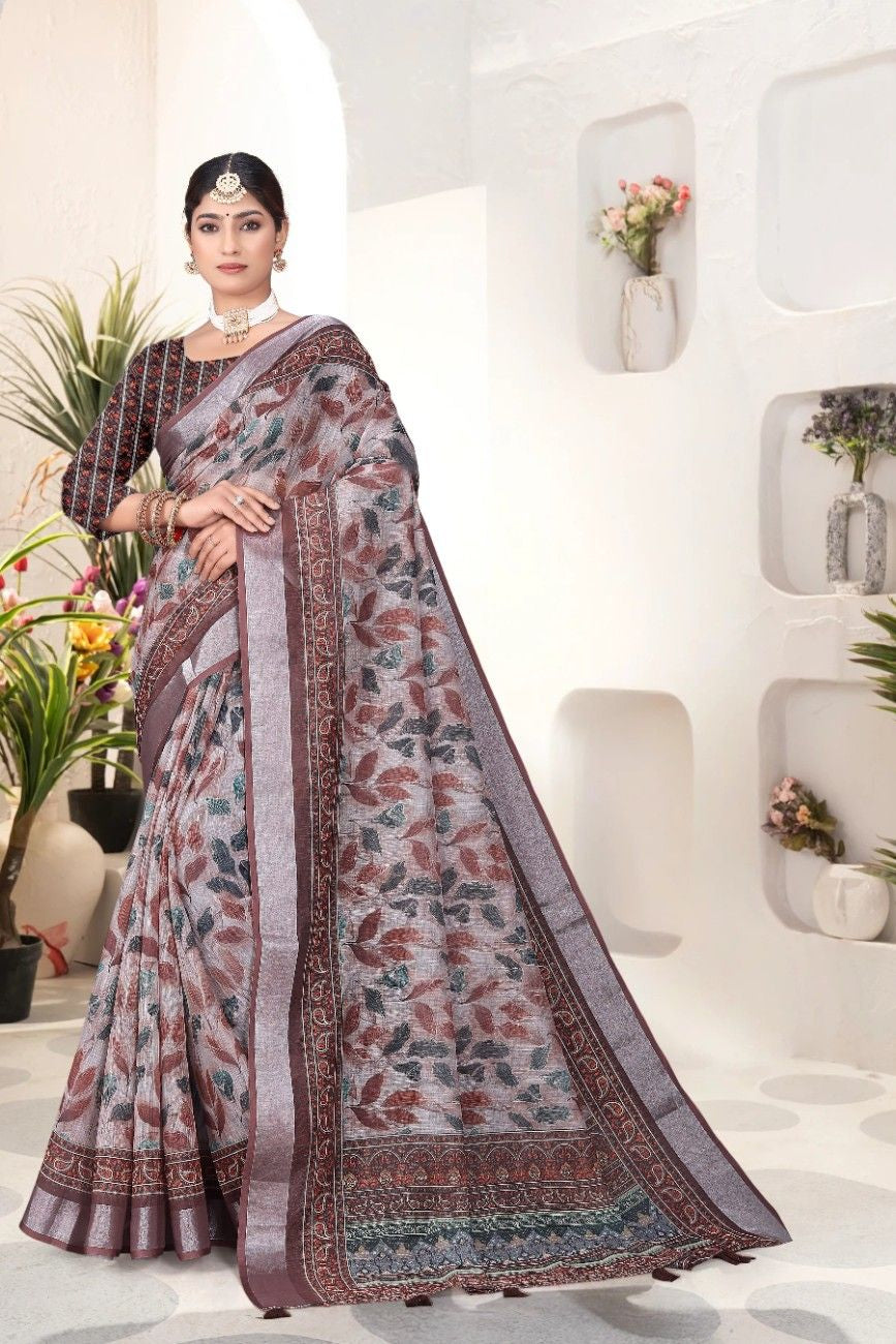 Georgette Saree with Digital Floral AND Geometric Print & Fancy Latkans