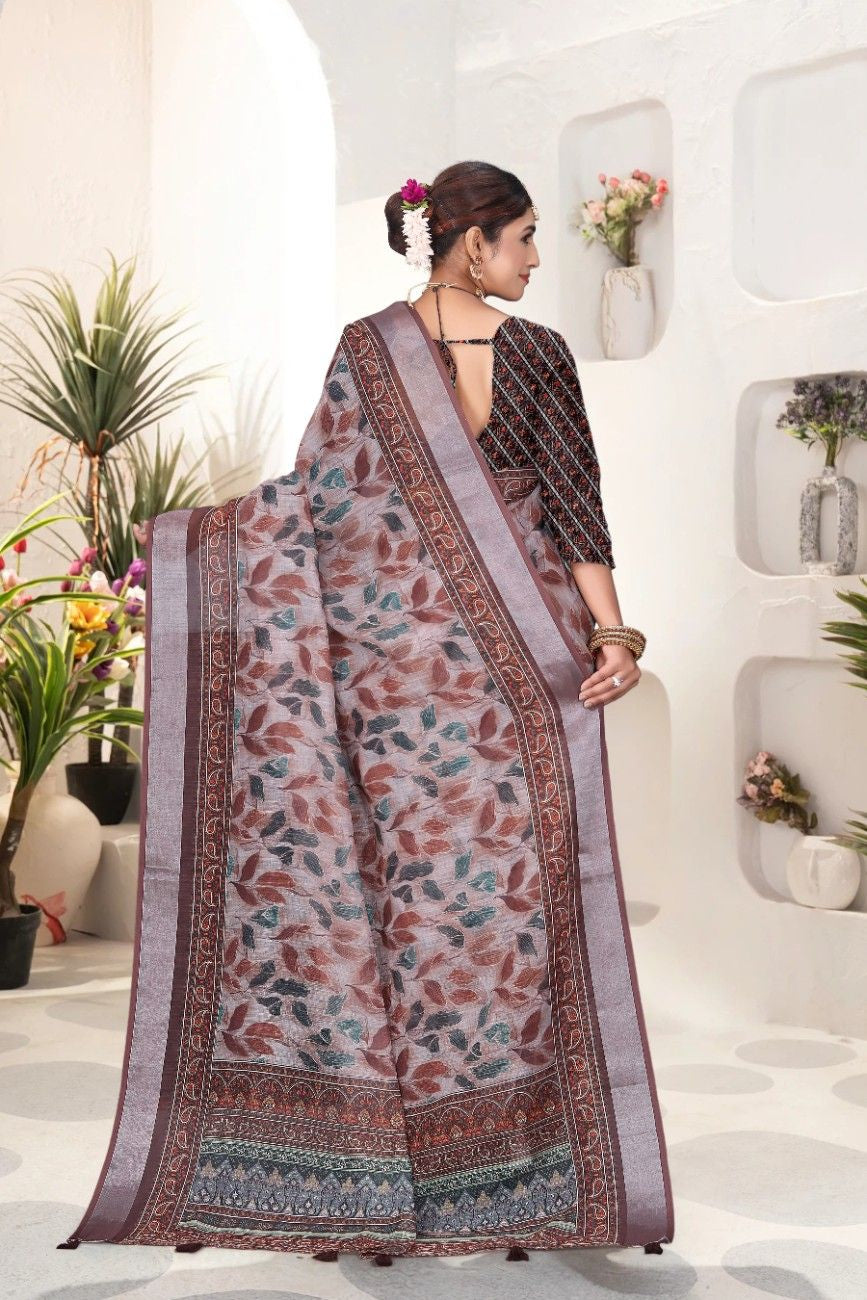 Georgette Saree with Digital Floral AND Geometric Print & Fancy Latkans