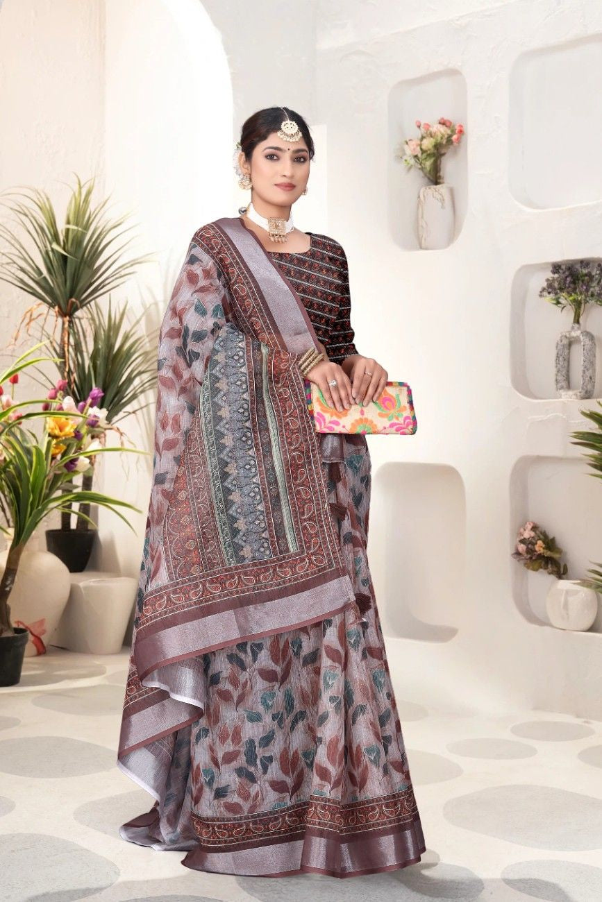 Georgette Saree with Digital Floral AND Geometric Print & Fancy Latkans