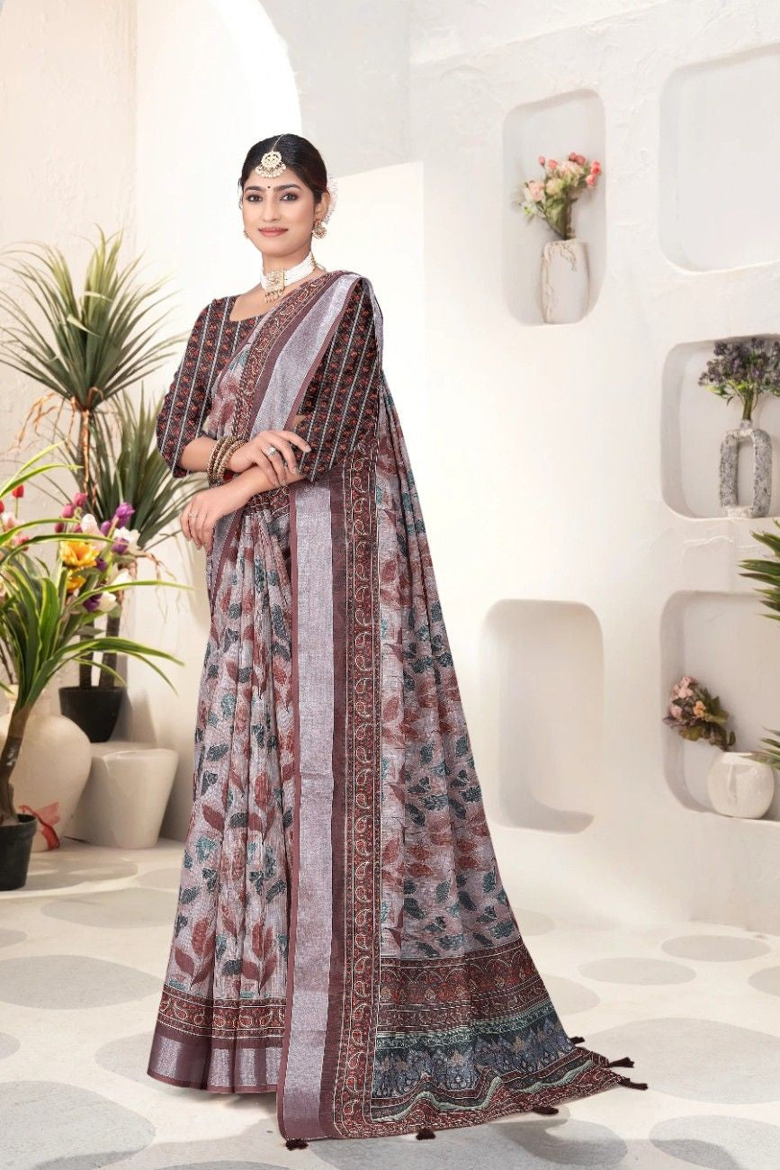 Georgette Saree with Digital Floral AND Geometric Print & Fancy Latkans