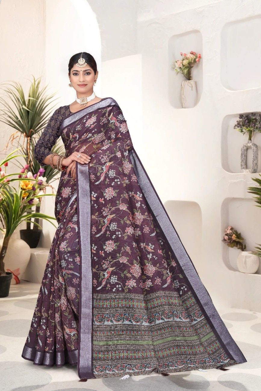 Georgette Saree with Digital Floral AND Geometric Print & Fancy Latkans