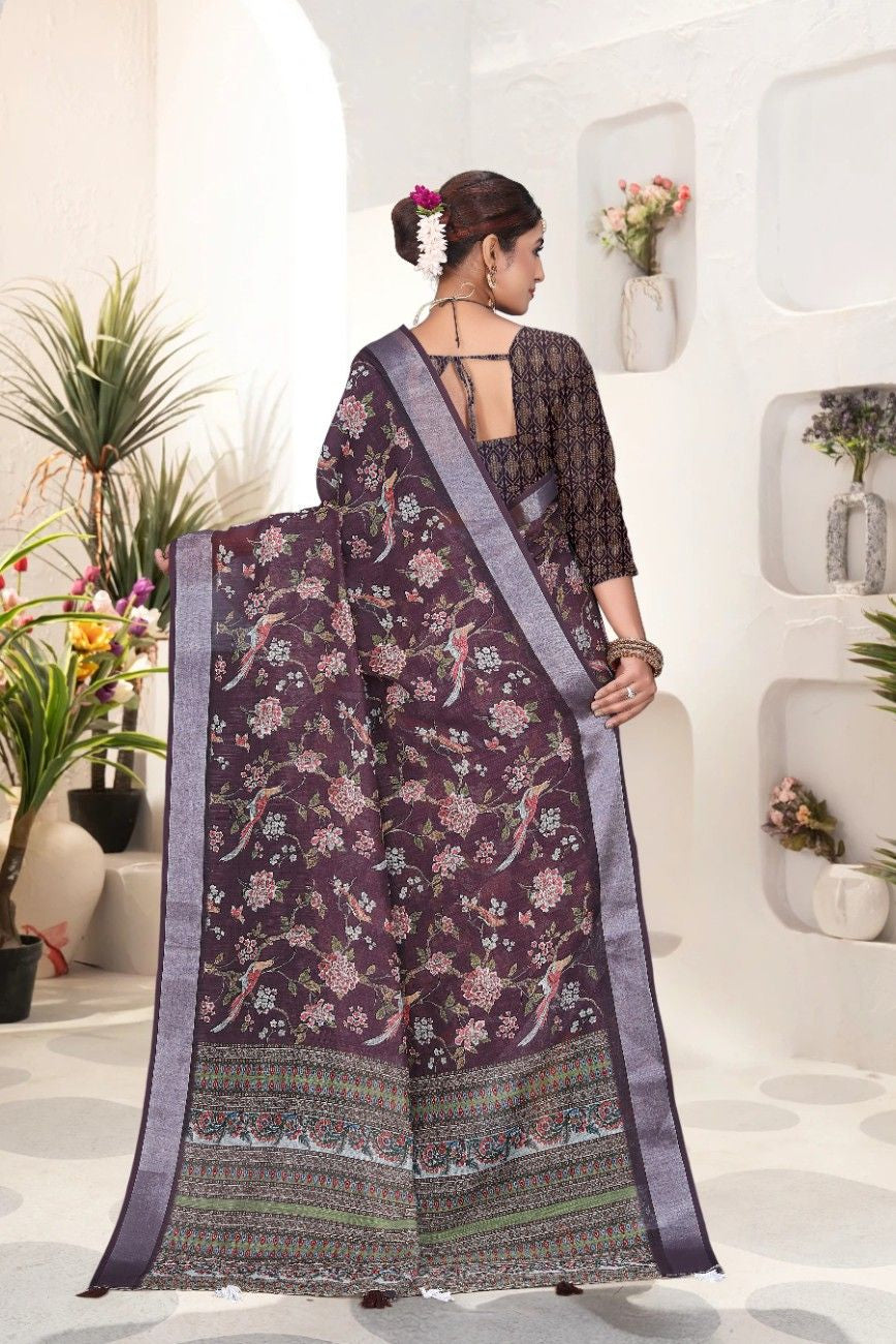 Georgette Saree with Digital Floral AND Geometric Print & Fancy Latkans
