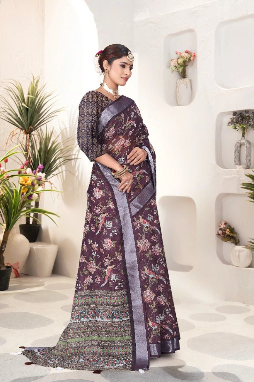 Georgette Saree with Digital Floral AND Geometric Print & Fancy Latkans