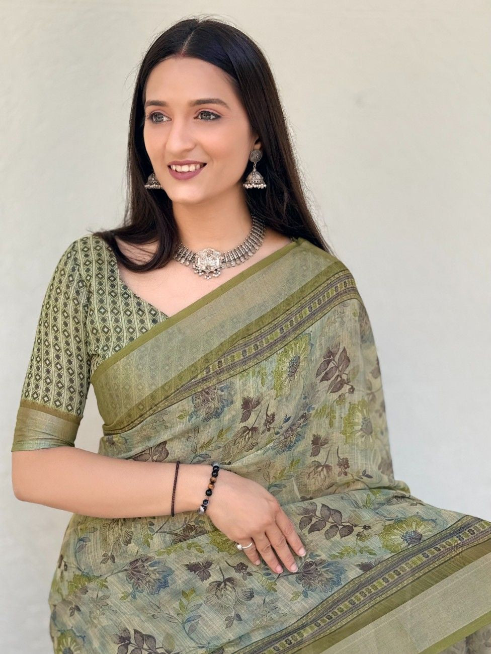 Silk Saree with ethnic floral and geometric motifs