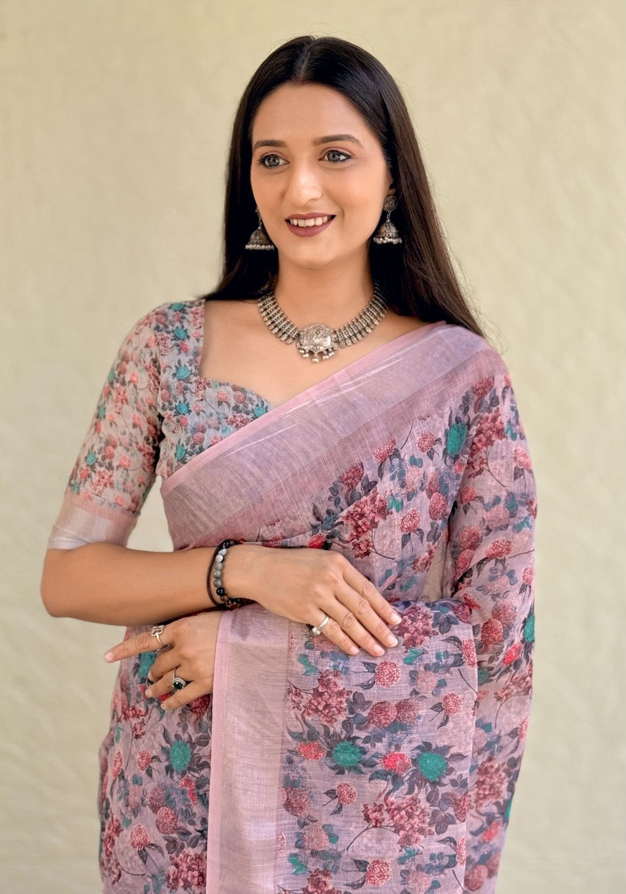 Silk Saree with ethnic floral and geometric motifs