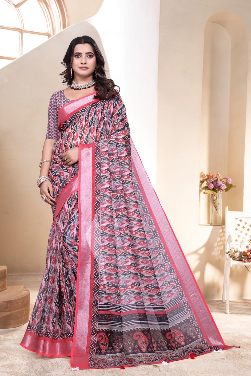 Linen saree with a digital print