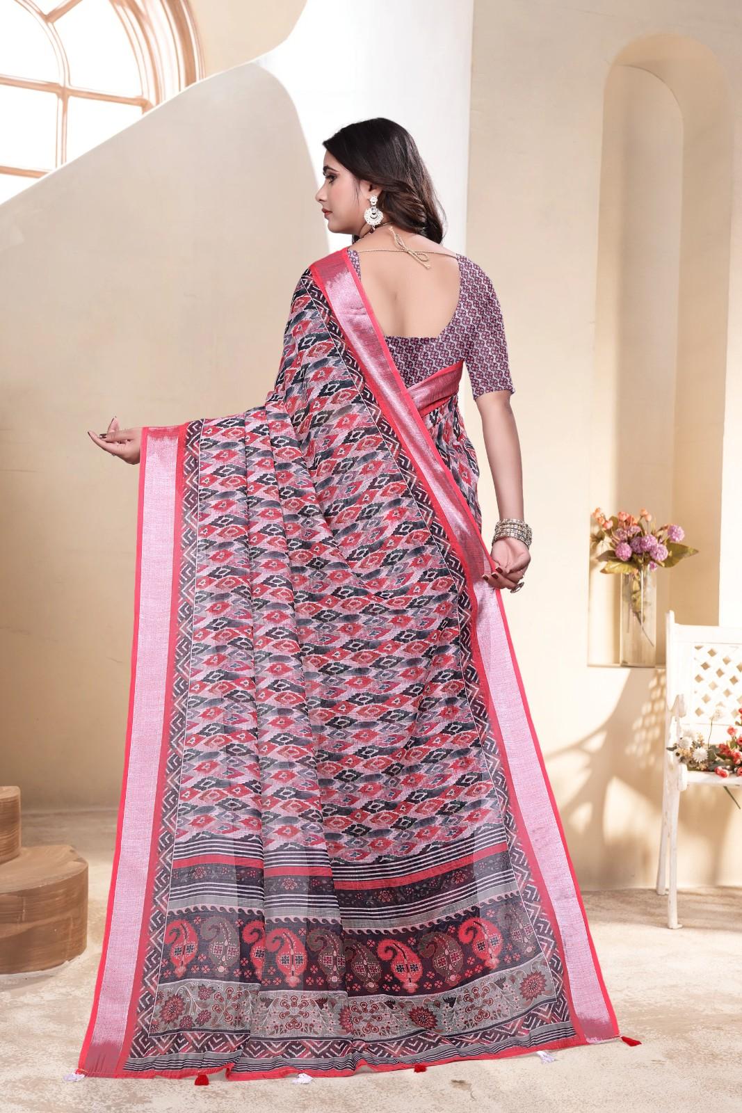 Linen saree with a digital print