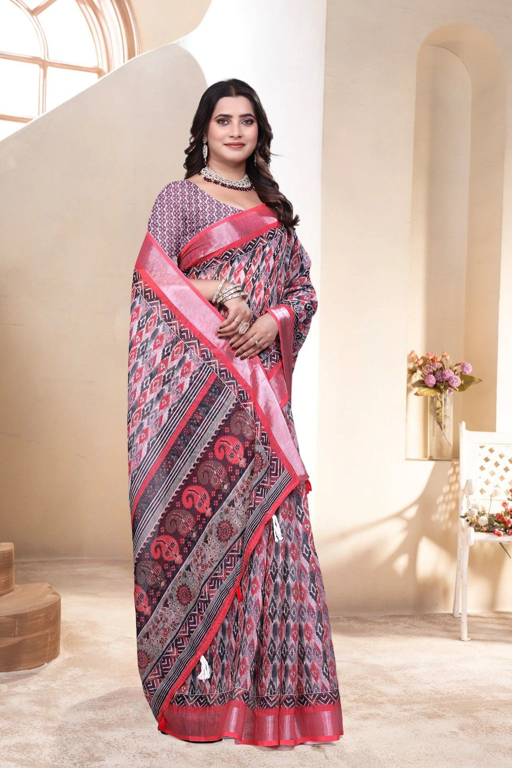 Linen saree with a digital print