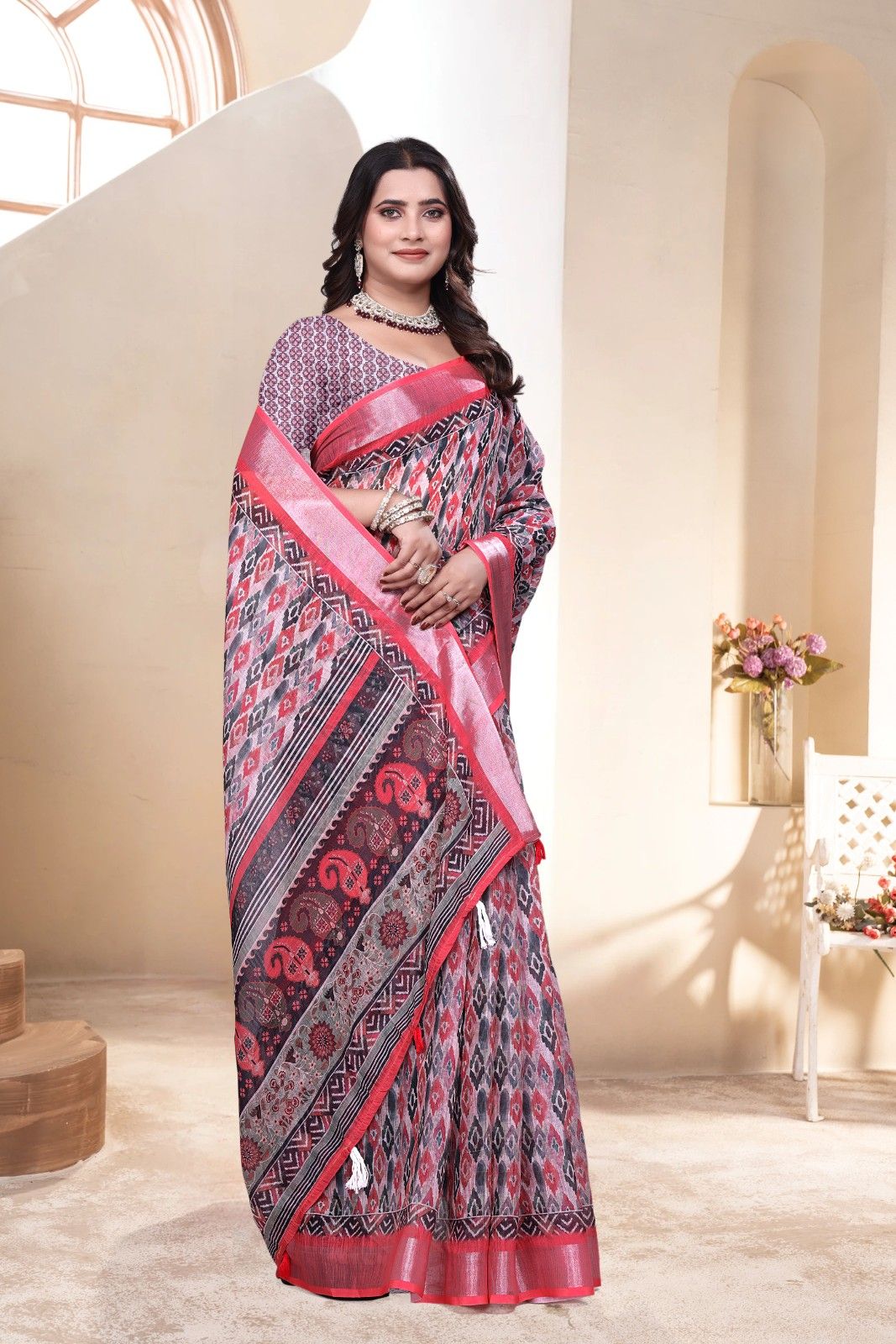 Linen saree with a digital print