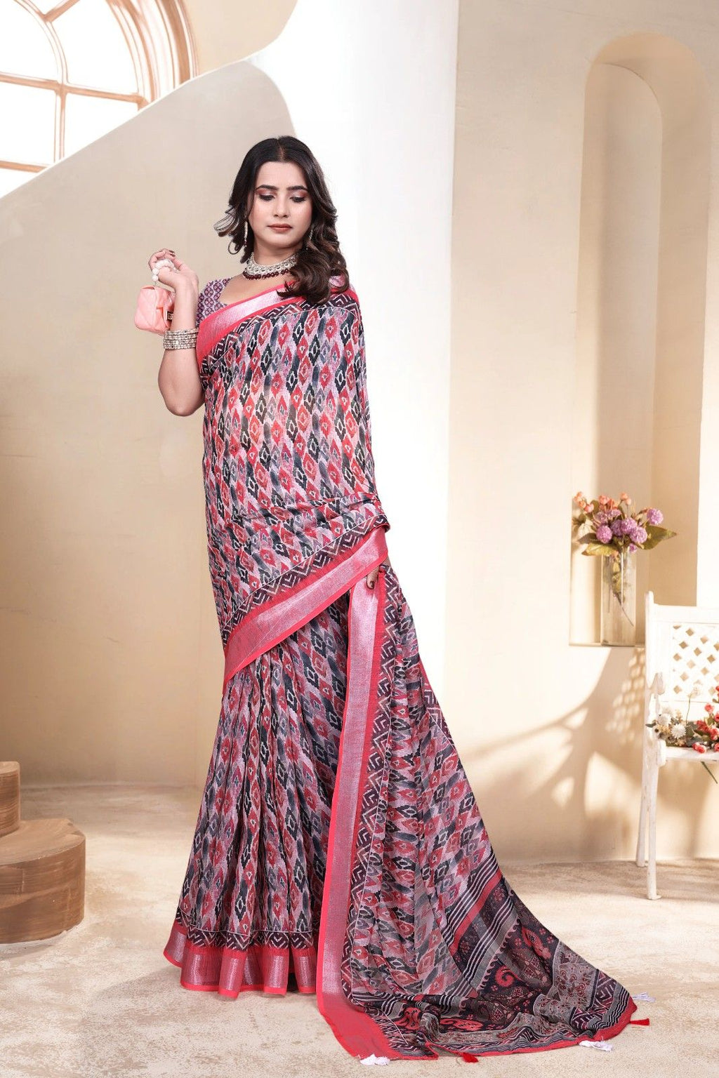 Linen saree with a digital print