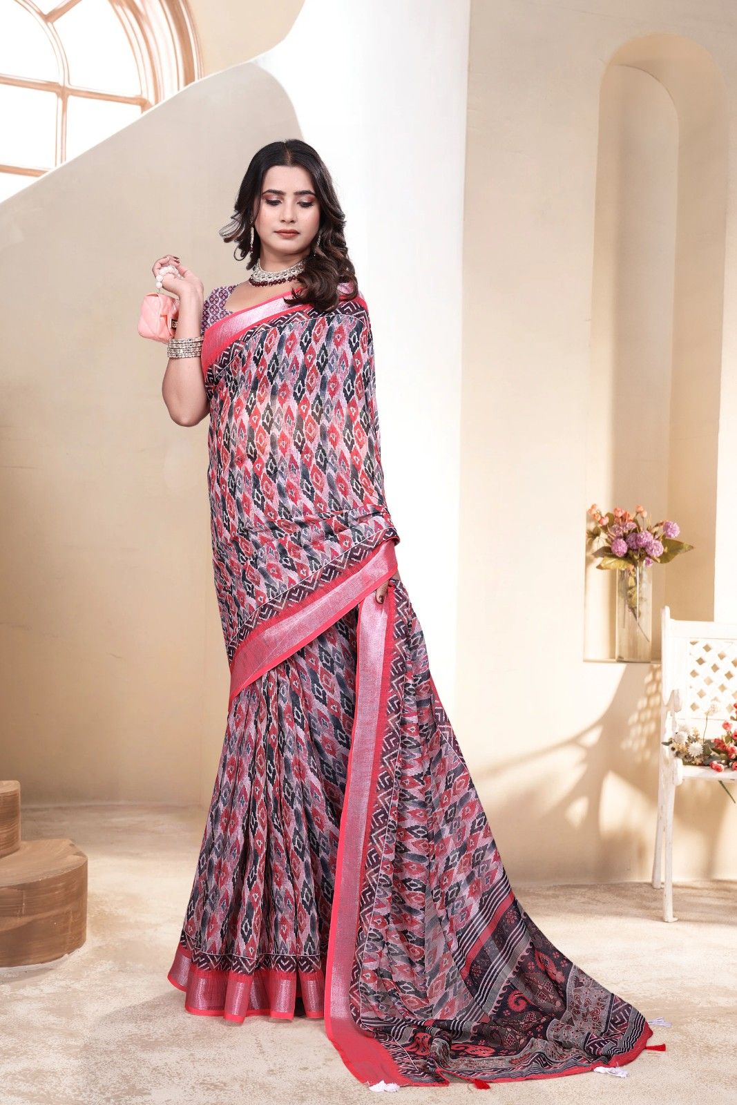 Linen saree with a digital print