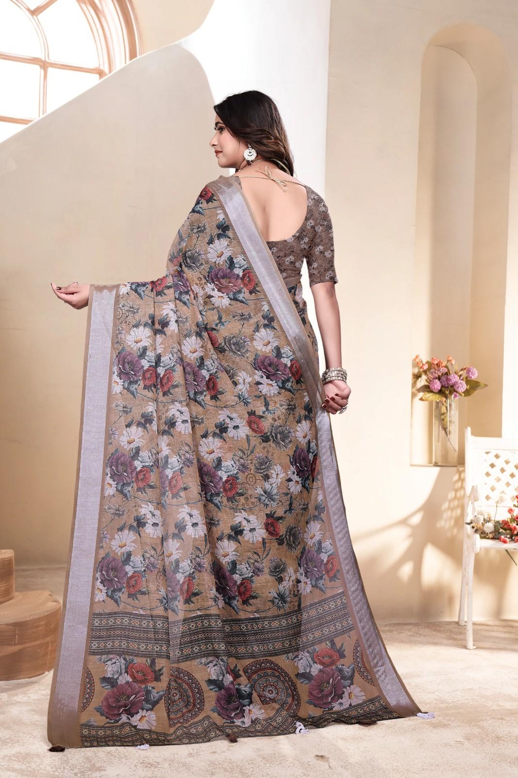 Linen saree with a digital print