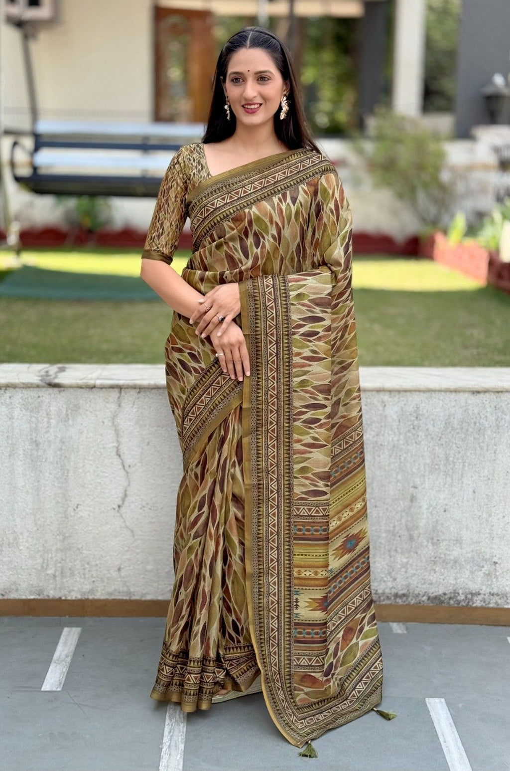 Silk Saree with digital floral print and fancy latkans
