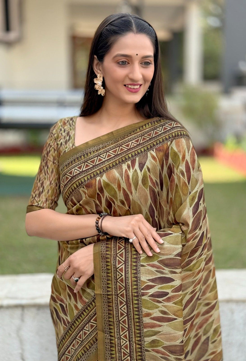 Silk Saree with digital floral print and fancy latkans