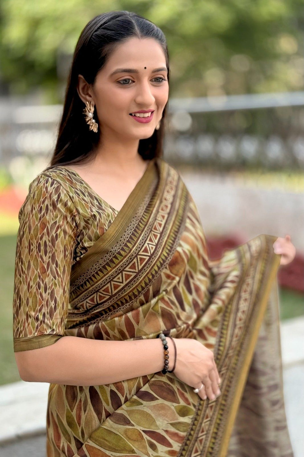 Silk Saree with digital floral print and fancy latkans