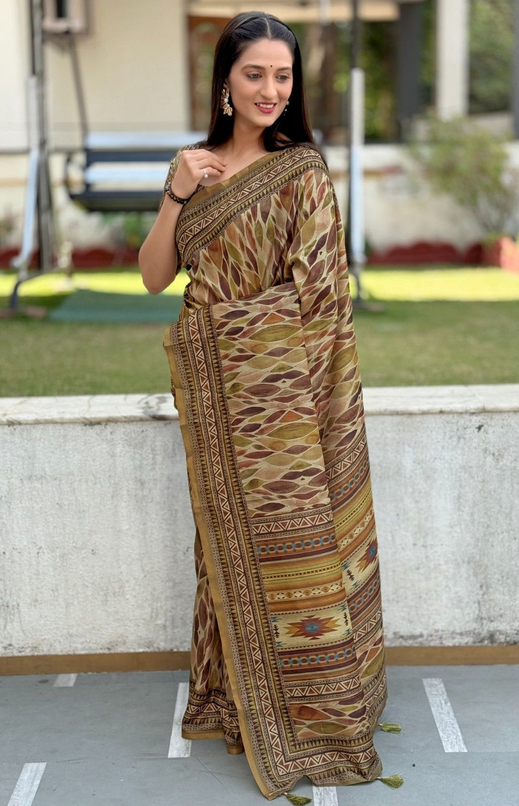 Silk Saree with digital floral print and fancy latkans