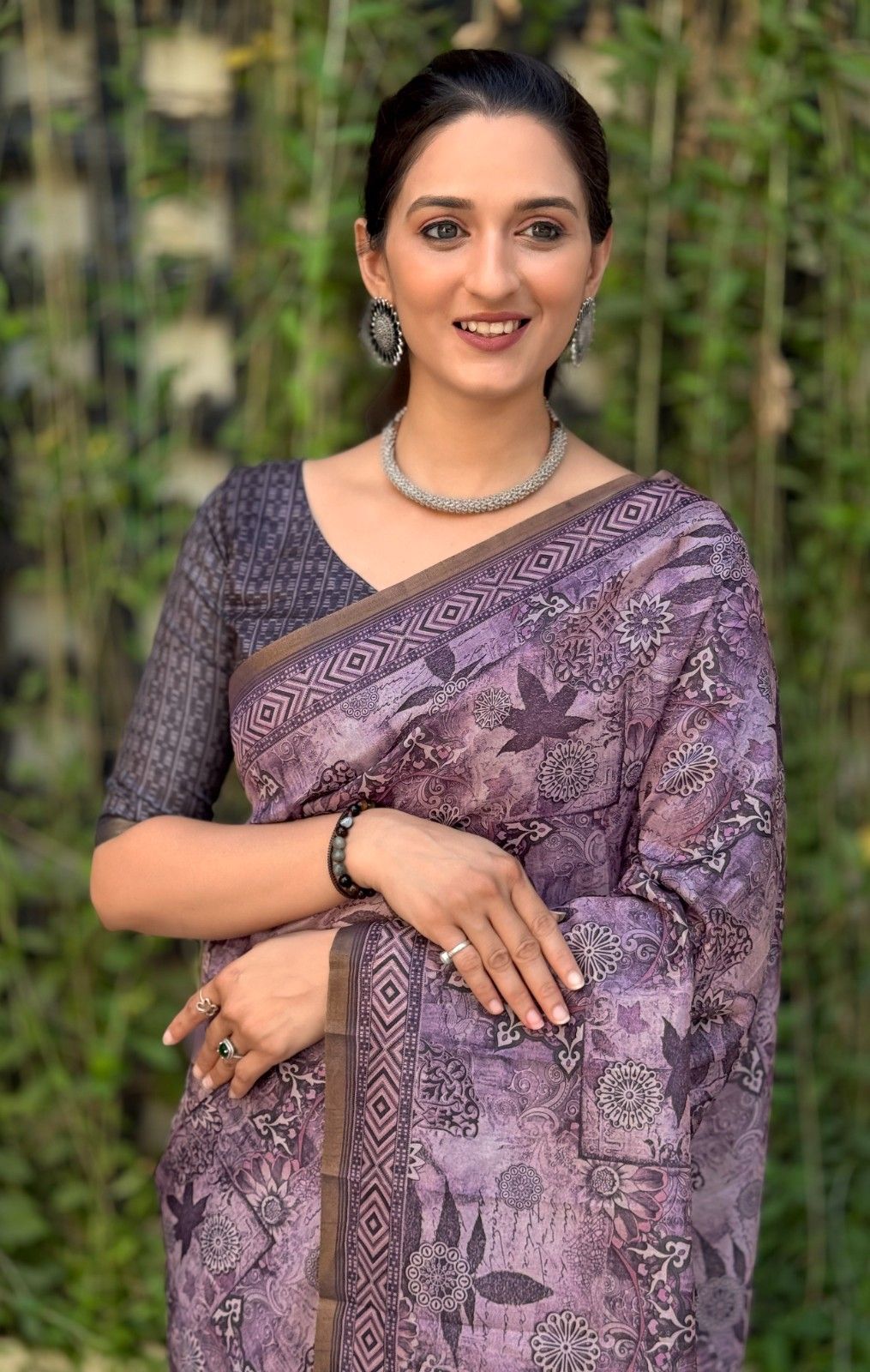 Silk Saree with digital floral print and fancy latkans