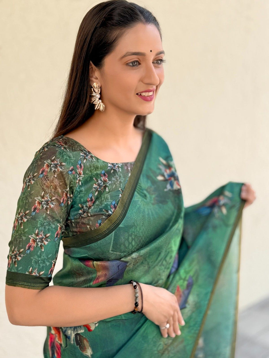 Silk Saree with digital floral print and fancy latkans