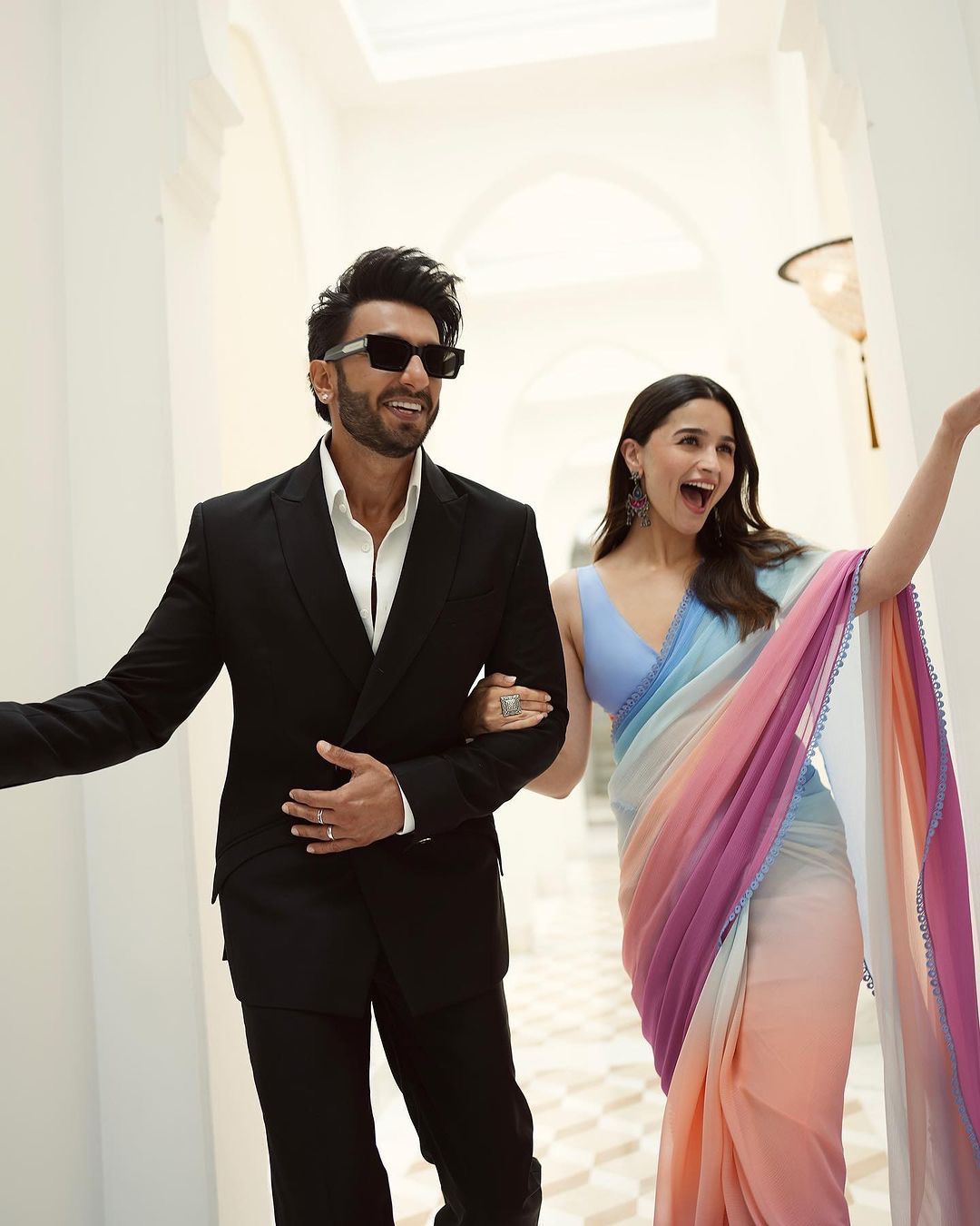 Alia Bhatt Inspired Shaded Georgette Silk Saree with Blouse – Lightweight Party Wear Saree for Women